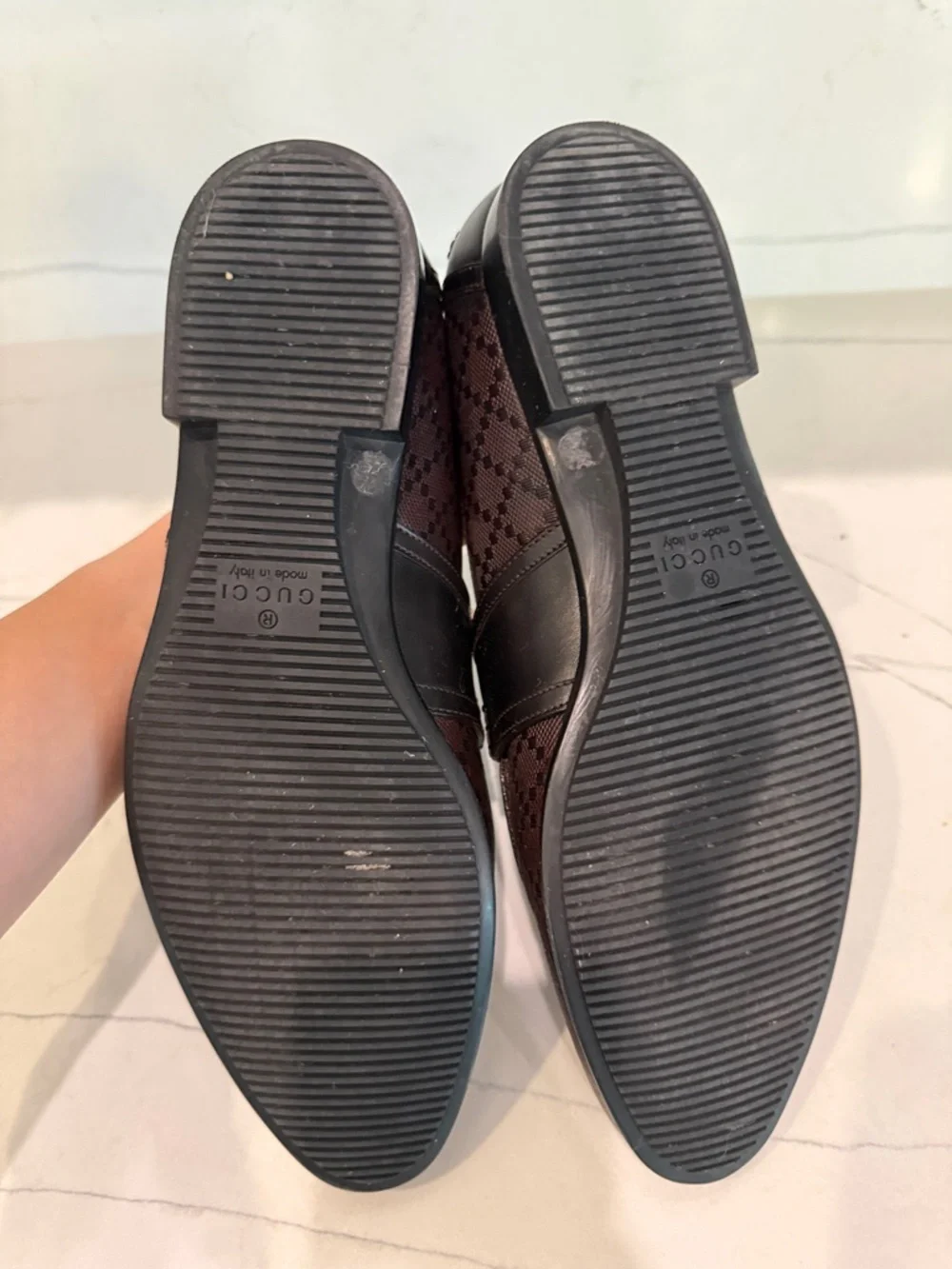 Gucci Dark Brown Monogram Leather Penny Loafers